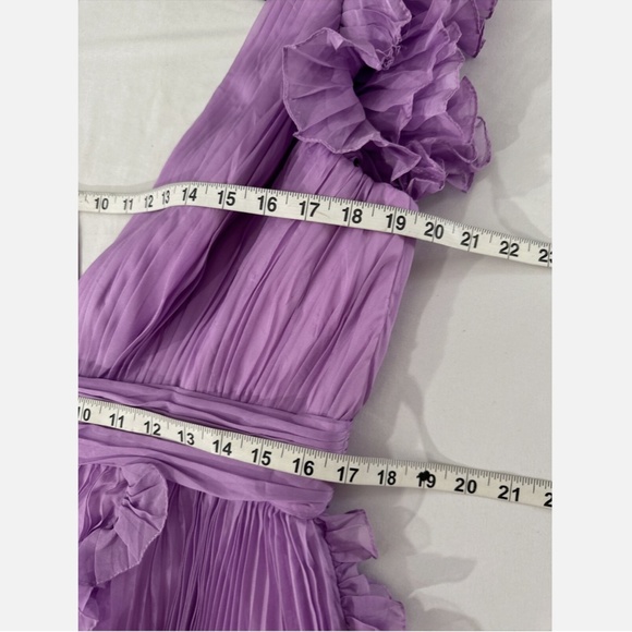 NEW IEENA Mac Duggal [ 12 ] Pleated Ruffle Cap Sleeve‎ Flowy A Gown Lilac Purple - Picture 4 of 16